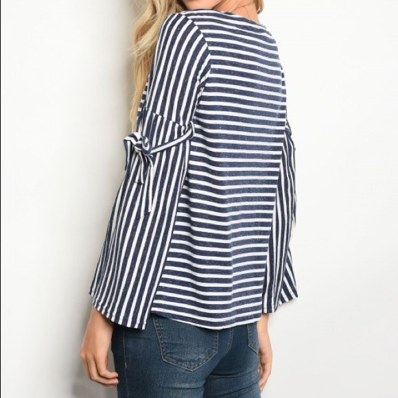 Striped Navy & White Top with Arm Tie Strings - Picture 2 of 8